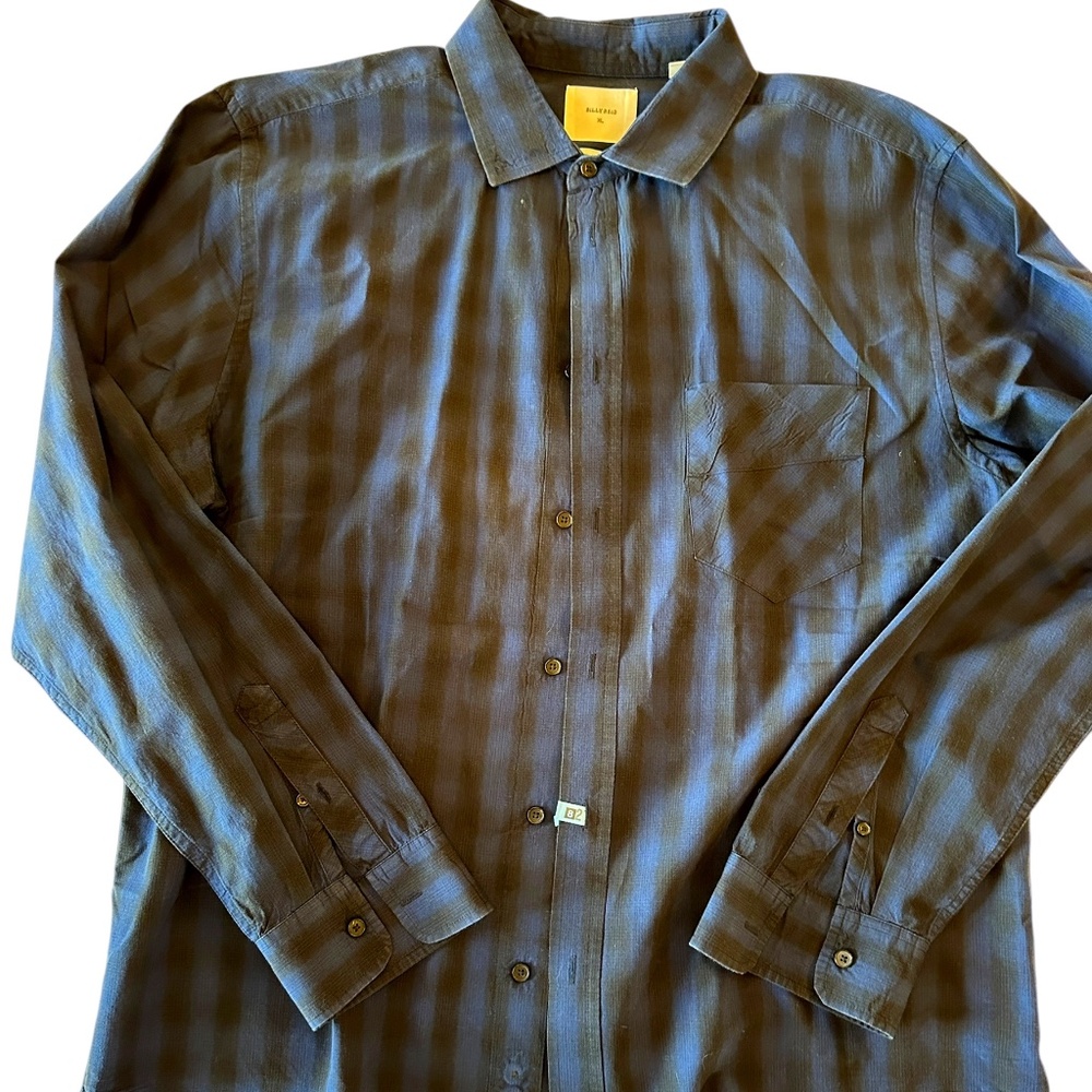 Billy Reid Cotton Buttondown – XL (Black/Dark Navy Blurred Buffalo Plaid)